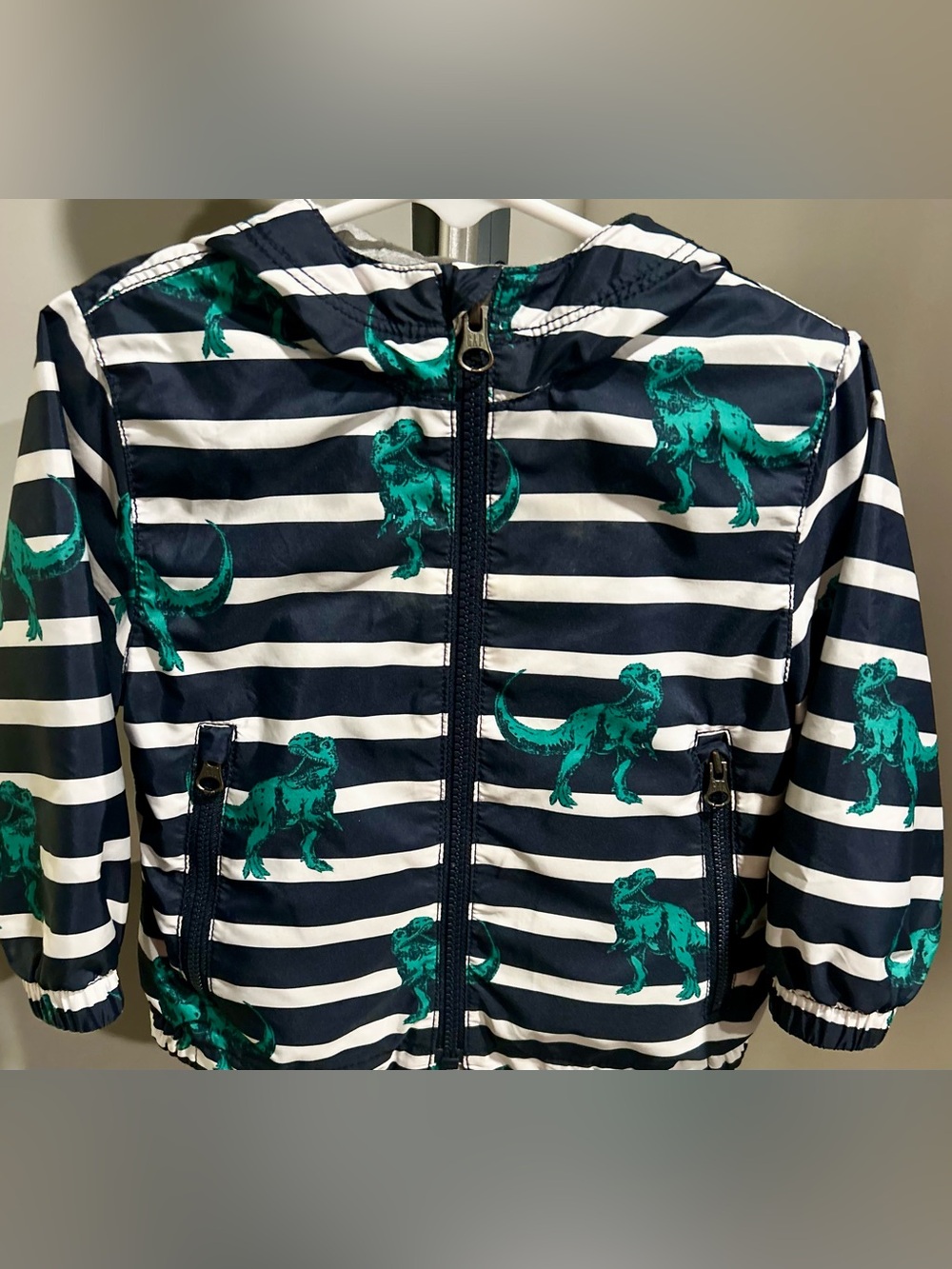 GAP Baby Boys Dinosaur Navy, Teal, White Stripe wind/rain jacket